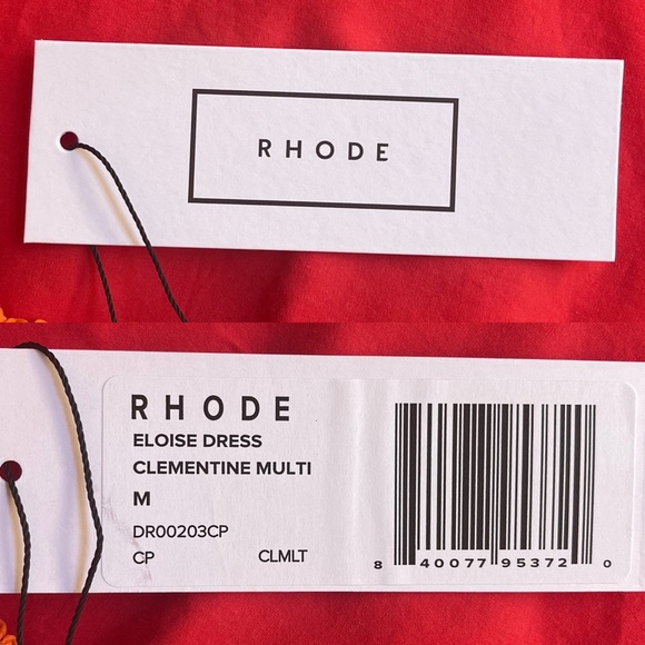 NWT Rhode Eloise Puff Sleeve Colorblocked Midi Dress in Clementine Multi - Picture 12 of 12